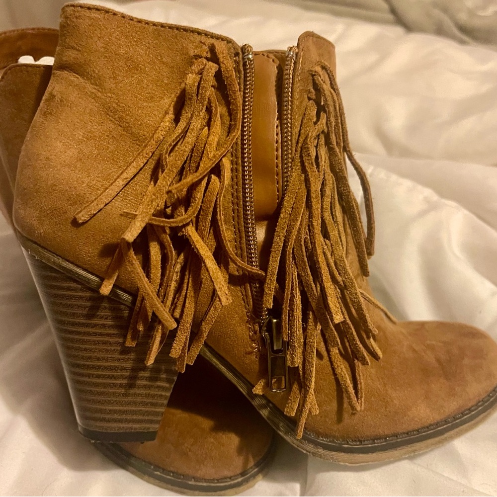 MIA Tan Fringe Ankle Booties
